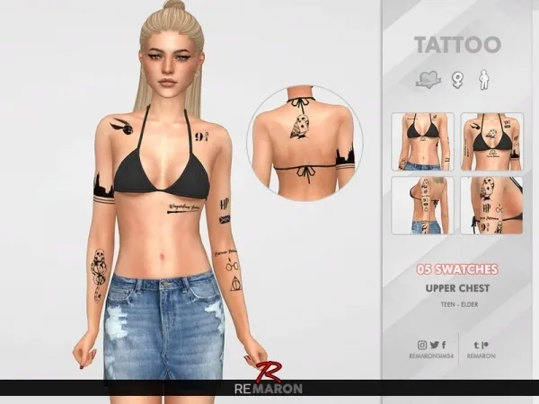 Mix remaron's Harry Potter Tattoo for Women 01 - The Sims 4 Custom Content