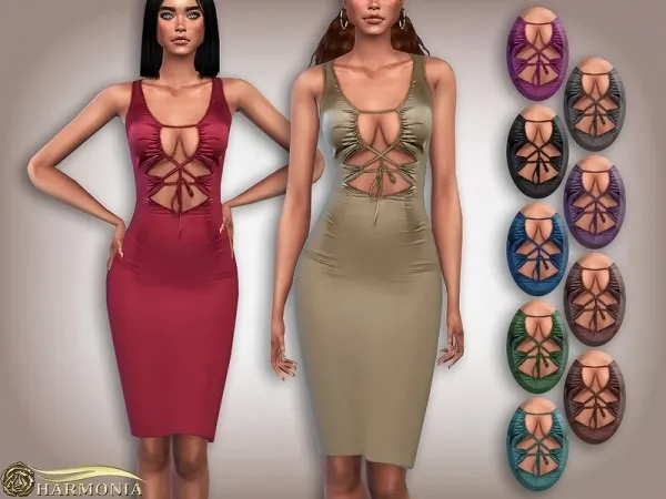 Maxis Match Harmonia's Satin Lace Up Front Pencil Dress - The Sims 4 Custom Content