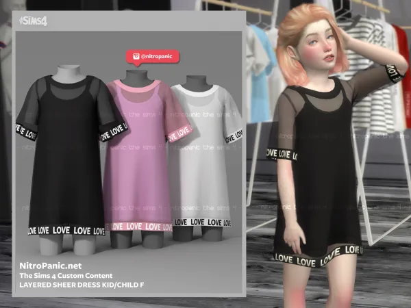 Alpha Layered Sheer Dress Kid F - The Sims 4 Custom Content