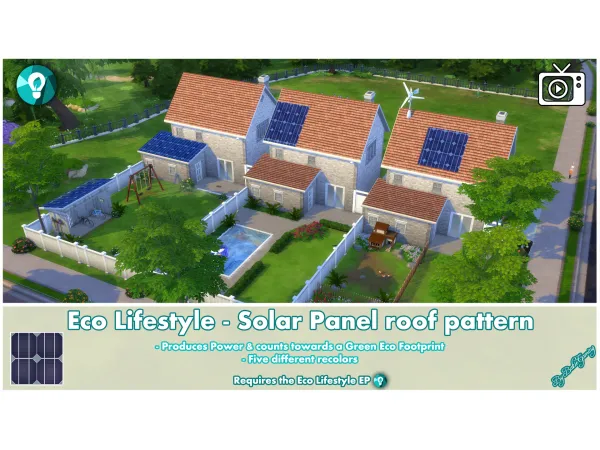Maxis Match Eco Lifestyle Roof Pattern Solar Panels by Bakie - The Sims 4 Custom Content
