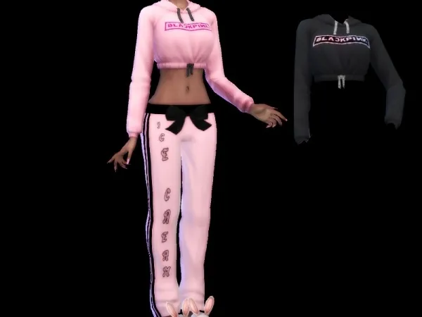 Maxis Match INFAMOUSSIMS18's Blackpink Crop Top Hoodie University - The Sims 4 Custom Content