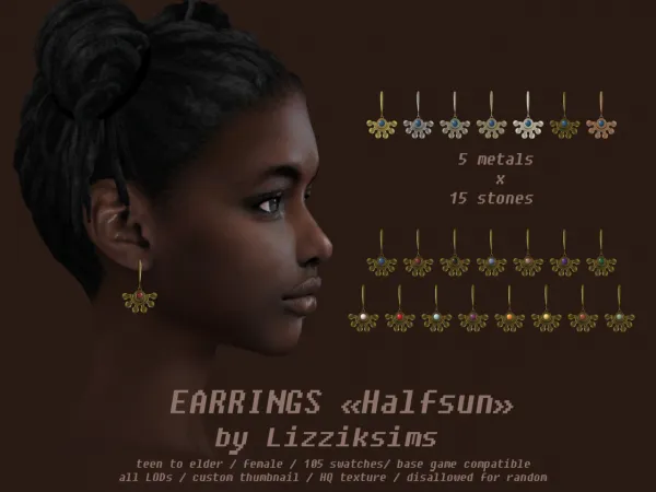Alpha [Lizziksims] earrings Halfsun by simsfinds - The Sims 4 Custom Content