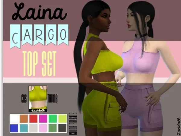Maxis Match lucidoll's Laina Cargo Top Set by thesimsresource - The Sims 4 Custom Content