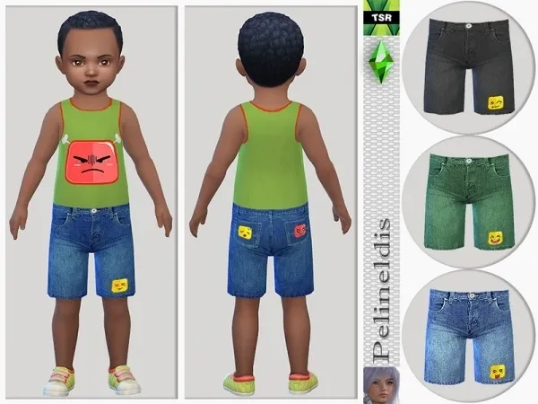 Maxis Match Pelineldis' Toddler Emoticon Denim Shorts - The Sims 4 Custom Content
