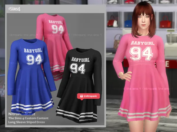 Alpha Long Sleeve Striped Dress - The Sims 4 Custom Content