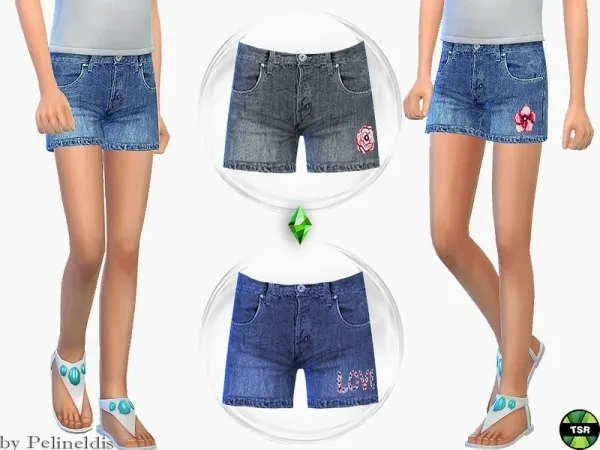 Maxis Match Pelineldis' Girls Denim Flower Shorts - The Sims 4 Custom Content