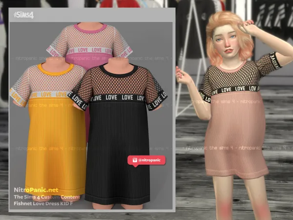 Alpha Fishnet Love Dress KID F by nitropanic - The Sims 4 Custom Content