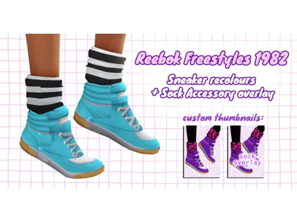 Alpha Reebok Freestyles 1982 sneaker recolours sock accessory overlay - The Sims 4 Custom Content