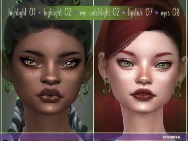 Mix Highlight 01 02 eye catchlight 02 lipstick 07 eyes 08 by soloriya - The Sims 4 Custom Content