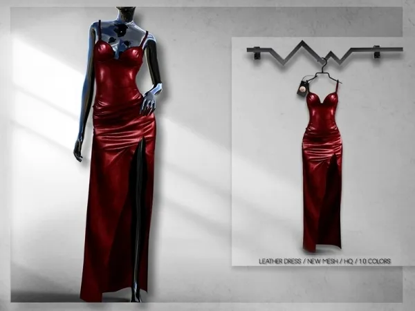 Alpha busra tr's Leather Dress BD318 - The Sims 4 Custom Content