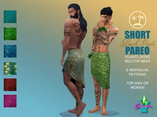 Maxis Match SimmieV Short Island Print Pareo - The Sims 4 Custom Content
