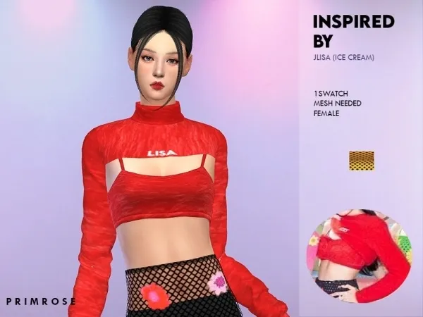 Maxis Match Primrose Sims' Blackpink Ice Cream (Lisa Red Top) Mesh needed - The Sims 4 Custom Content