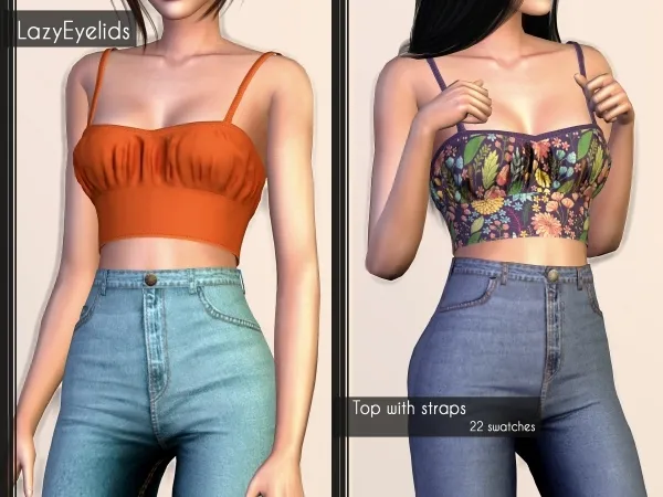 Alpha Top with straps by lazyeyelids - The Sims 4 Custom Content
