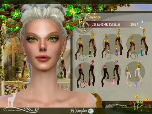 Alpha DanSimsFantasy's DSF EARRINGS CERVIDAE by thesimsresource - The Sims 4 Custom Content