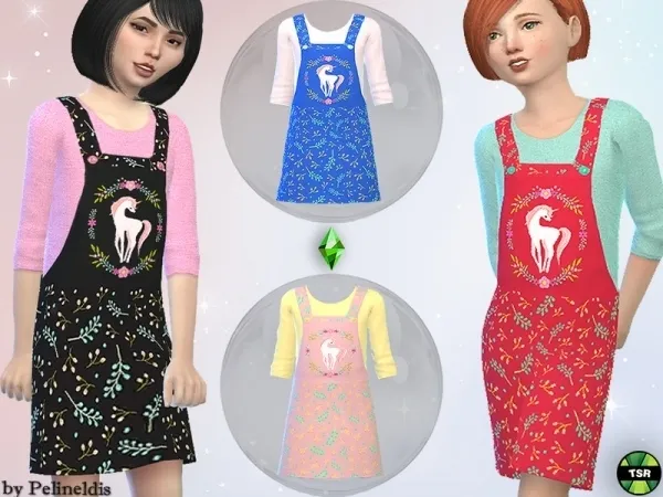 Maxis Match Pelineldis' Girls Unicorn Dungaree Dress - The Sims 4 Custom Content