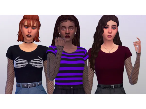 Maxis Match T SHIRT WITH FISHNET SLEEVES - The Sims 4 Custom Content
