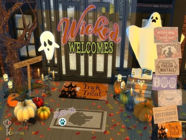 Alpha Kimbish's Wicked Welcomes Halloween Doormats NEEDS CATS DOGS - The Sims 4 Custom Content