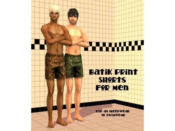 Batik Shorts For Men by shimmeringcat - The Sims 2 Custom Content
