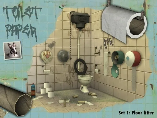 Alpha Cyclonesue's Toilet Paper Set 1 Floor Litter - The Sims 4 Custom Content