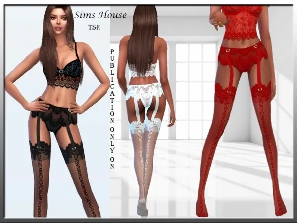 Alpha Sims House's Briefs with belt and stockings with stripes - The Sims 4 Custom Content