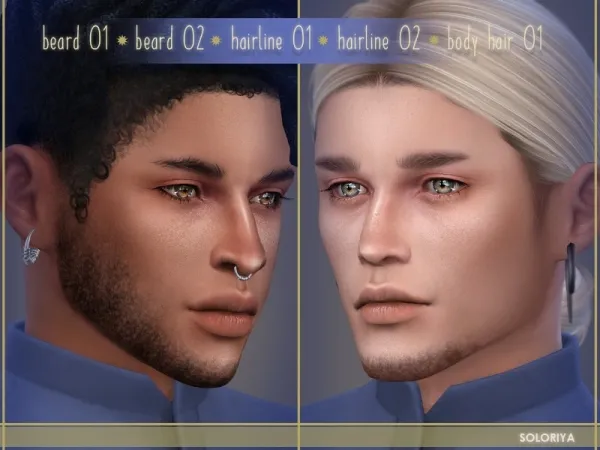 Alpha Beards 01 02 hairlines 01 02 body hair 01 by soloriya - The Sims 4 Custom Content