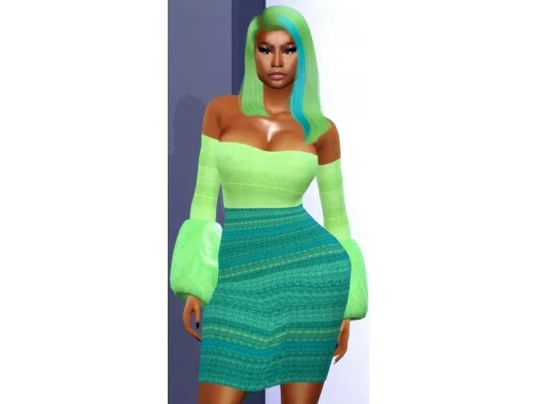 Maxis Match NICKI MINAJ Mark Fast Green Look - The Sims 4 Custom Content