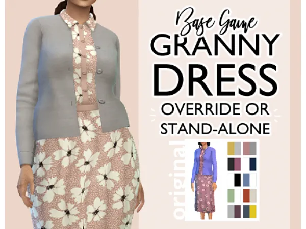 Maxis Match BG GRANNY DRESS DEFAULT REPLACEMENT OVERRIDE - The Sims 4 Custom Content