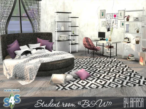 Alpha Study Room BW - The Sims 4 Custom Content
