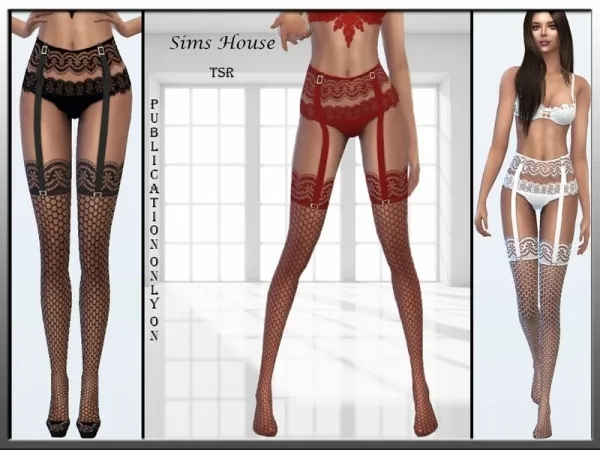 Alpha Sims House's Briefs with lace belt and stockings - The Sims 4 Custom Content