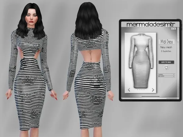 Mix mermaladesimtr's Silver Sequin Backless Midi Dress MC83 - The Sims 4 Custom Content