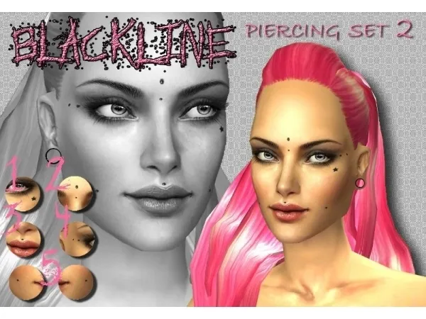 Blackfairy's Blackline Set 2 (5 different facial piercings) by blackfairy - The Sims 2 Custom Content