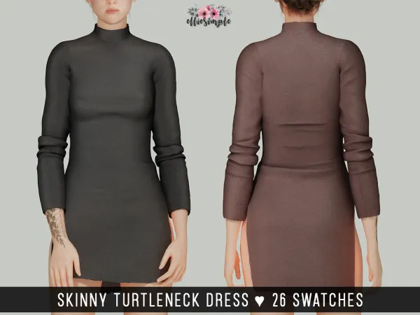 Alpha Elliesimple Skinny Turtleneck Dress - The Sims 4 Custom Content