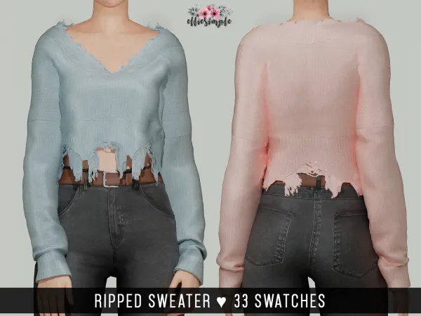 Alpha Elliesimple Ripped Sweater - The Sims 4 Custom Content