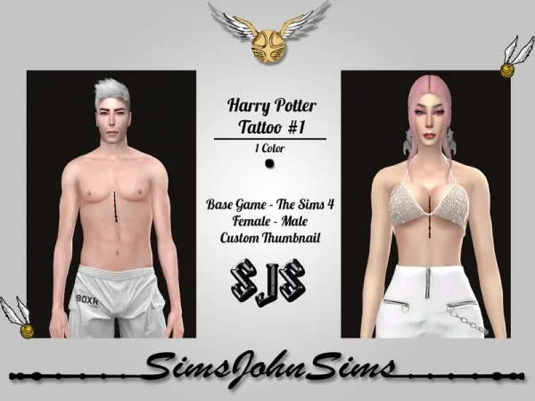 Mix SimsJohnSims' Harry Potter Tattoo 1 - The Sims 4 Custom Content