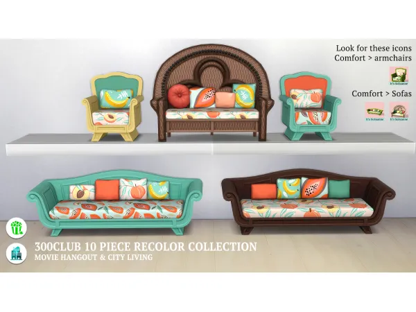 Maxis Match Movie HangoutCity Living 300Club Recolor Collection by ImSuanne - The Sims 4 Custom Content