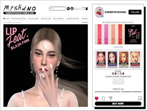 Alpha cherrymyshuno's moonshot Lip feat BLACKPINK Lipstick - The Sims 4 Custom Content