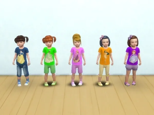 Alpha Arisha 214's Disney princess shirts for toddlers - The Sims 4 Custom Content