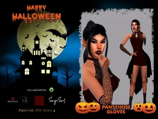 Maxis Match LYLLYAN's Halloween Vampire Pantyhose and Gloves Collaboration BR - The Sims 4 Custom Content