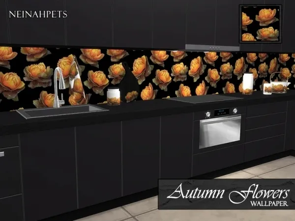 Alpha neinahpets' Autumn Flowers Wallpaper - The Sims 4 Custom Content