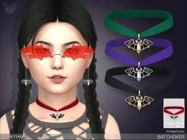 Alpha feyona's Bat Velvet Choker For Kids - The Sims 4 Custom Content