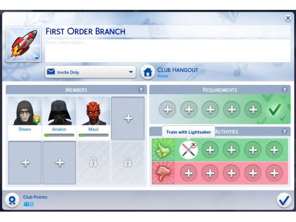 Alpha Star Wars Clubs by Lebbion - The Sims 4 Custom Content