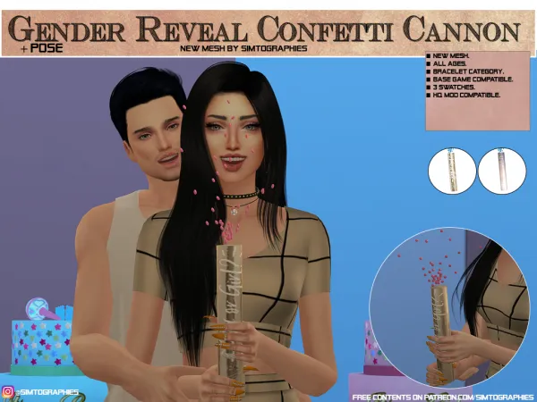 Alpha Gender Reveal Confetti Cannon - The Sims 4 Custom Content
