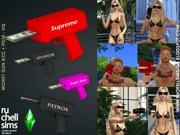 Alpha MONEY GUN ACC POSE [patreon] by ruchellsims - The Sims 4 Custom Content