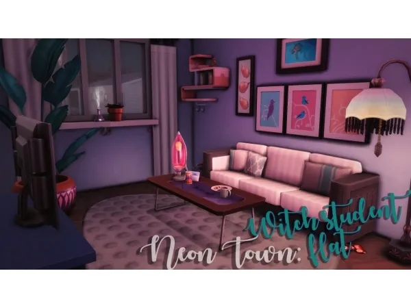 Maxis Match Neon Town Witch student flat - The Sims 4 Custom Content