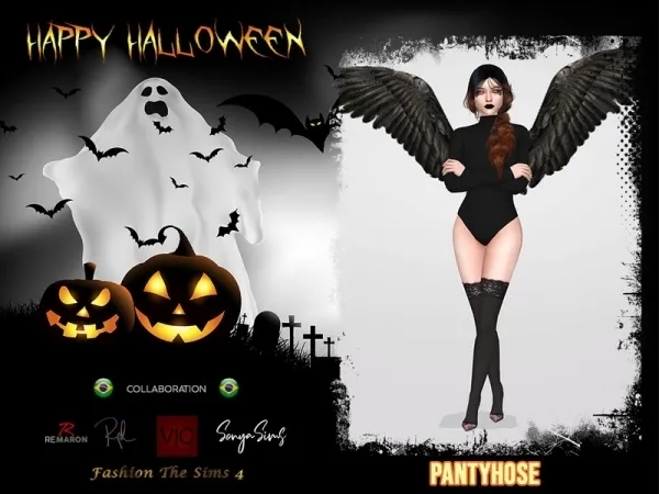 Maxis Match remaron's Halloween Angel Pantyhose 01 Collaboration BR - The Sims 4 Custom Content