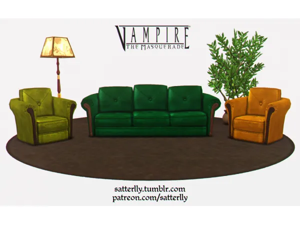 Alpha The Masquerade Bloodlines Leather chair and sofa by satterlly - The Sims 4 Custom Content