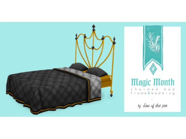Maxis Match [Magic Month] charmed bed frame bedding by dew of the sea - The Sims 4 Custom Content