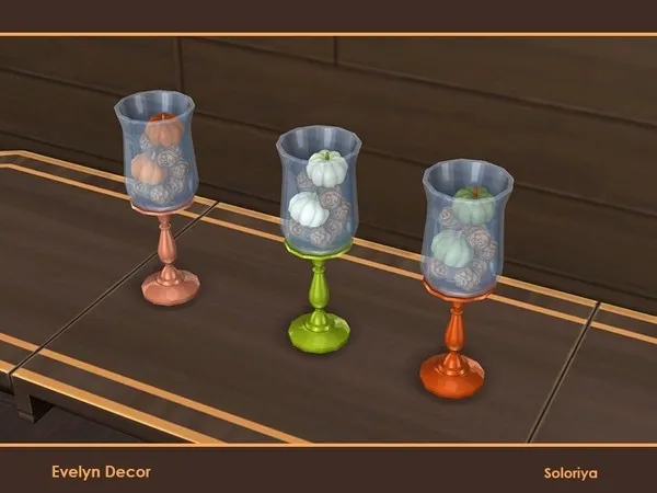 Evelyn Decor Table Sculpture with Pumpkins and Cedar Cones - The Sims 4 Custom Content