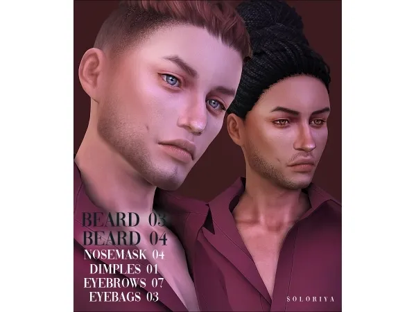 Alpha Beards 03 04 dimples 01 eyebags 03 eyebrows 07 nosemask 04 by soloriya - The Sims 4 Custom Content