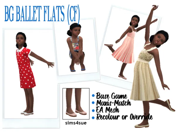 Maxis Match BG BALLET FLATS (CF) PATTERNED MARY JANES (TF) - The Sims 4 Custom Content